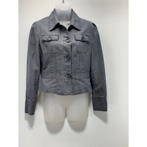 Gap Jacket Gray Canvas Short Style Large Buttons Lined Pockets Women’s Size S